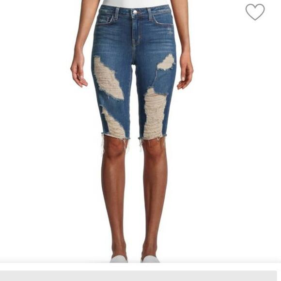 L'AGENCE Pismo Distressed Denim Bermuda Shorts Size 25 NWT - Picture 1 of 10
